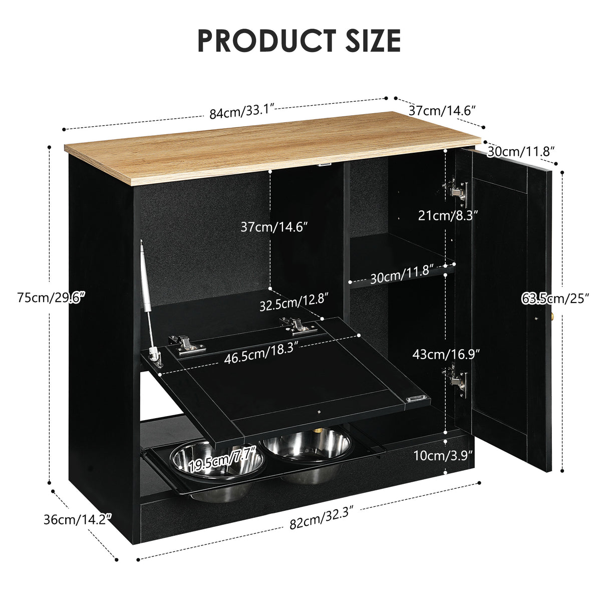 Hidden Dog Feeding Station with 2 Cabinets – Pull-Out Bowls, Rattan Doors, Black – view 10