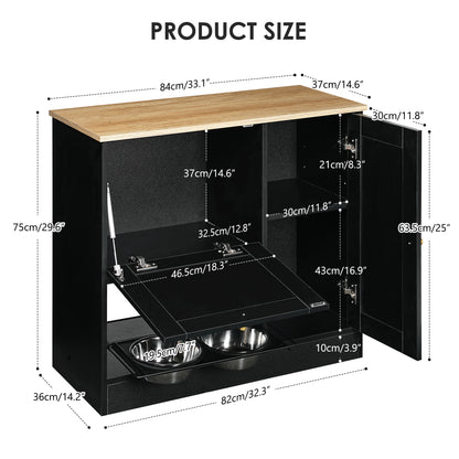 Hidden Dog Feeding Station with 2 Cabinets – Pull-Out Bowls, Rattan Doors, Black – view 10