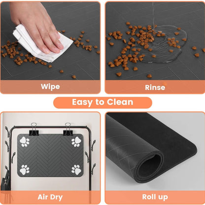Absorbent Dog Food Mat – Stain-Resistant Pet Placemat with Waterproof Rubber Backing, Black – view 3