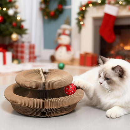 Accordion Cat Scratcher with Bell Ball – Foldable Corrugated Cardboard Scratching Toy, Brown – view 6