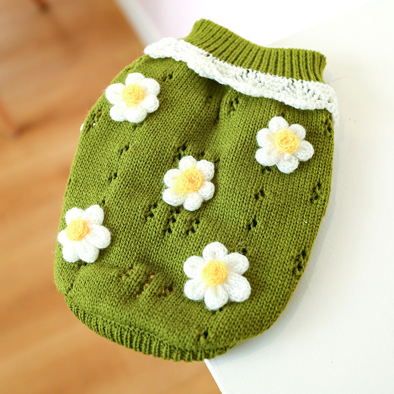 Floral Jacquard Knit Pet Sweater for Cats &amp; Small Dogs – Acrylic Pullover – view 3