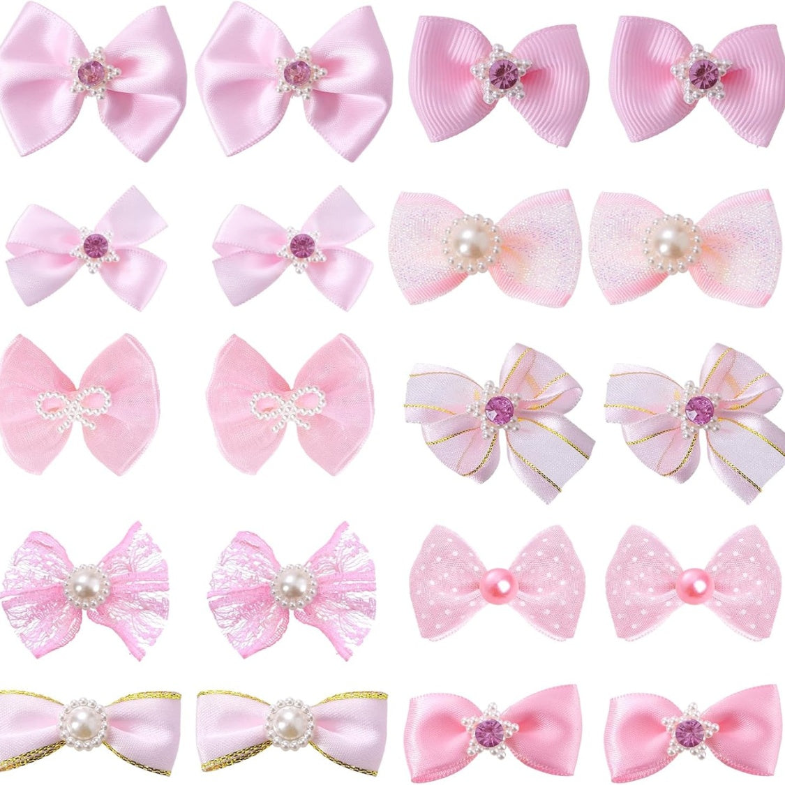 Pink Dog Hair Bows 20-Pack – Rhinestone &amp; Pearl Puppy Bows with Elastic Bands for Dogs &amp; Cats – view 6