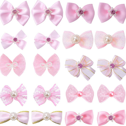Pink Dog Hair Bows 20-Pack – Rhinestone &amp; Pearl Puppy Bows with Elastic Bands for Dogs &amp; Cats – view 6