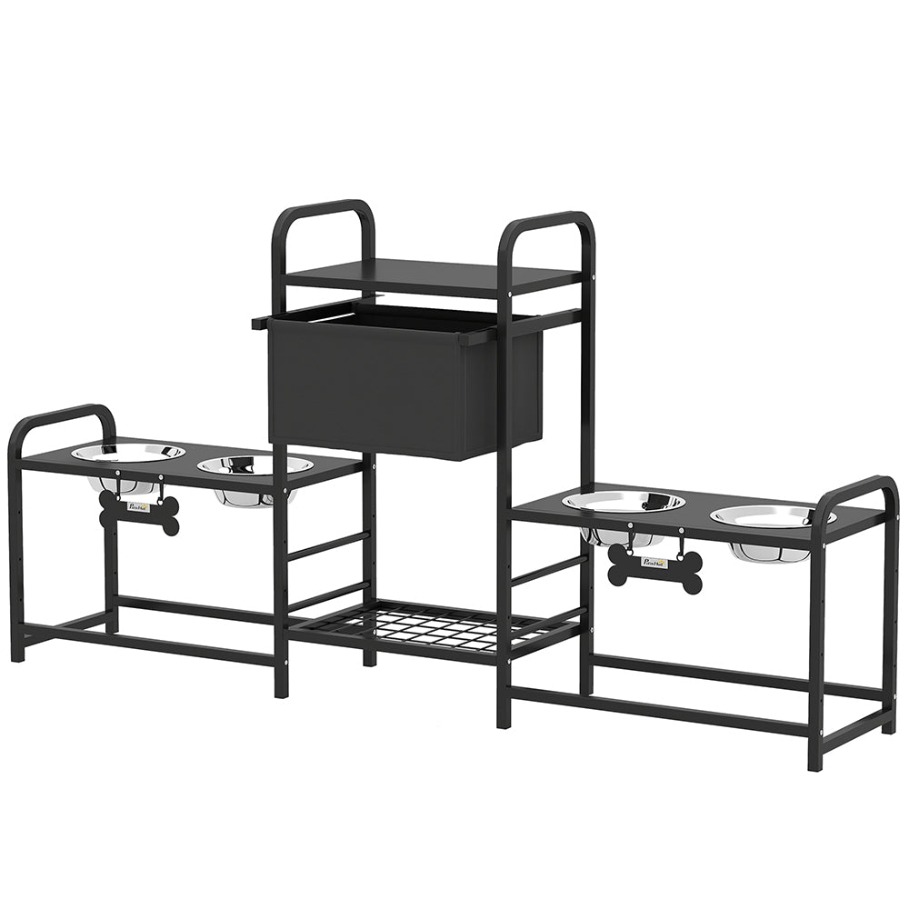 Adjustable Elevated Dog Feeding Station with 4 Stainless Steel Bowls, Drawer &amp; Shelves – view 4