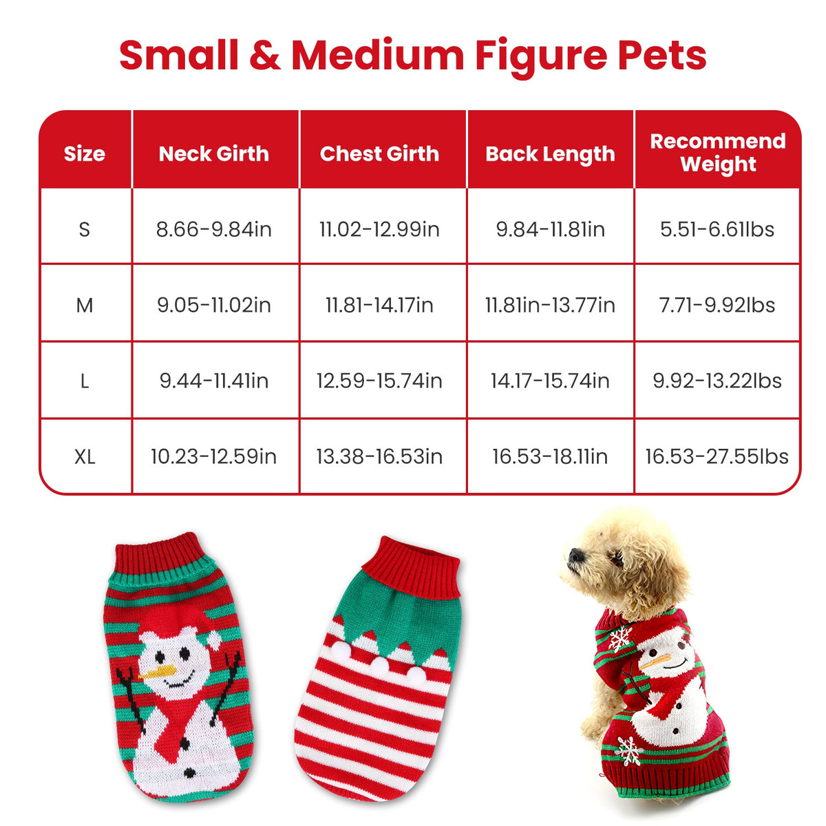 Christmas Turtleneck Pet Sweater with Snowman or Pom-Pom Stripes for Small Dogs &amp; Cats – view 8