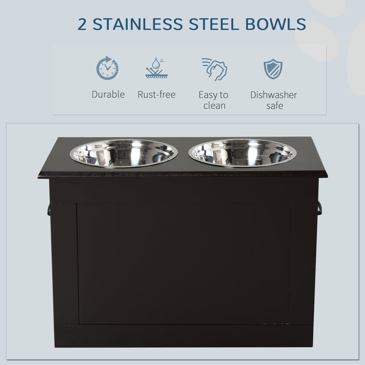 Raised Dog Feeding Station with Hidden Storage &amp; 2 Stainless Steel Bowls for Large Dogs, Coffee – view 5