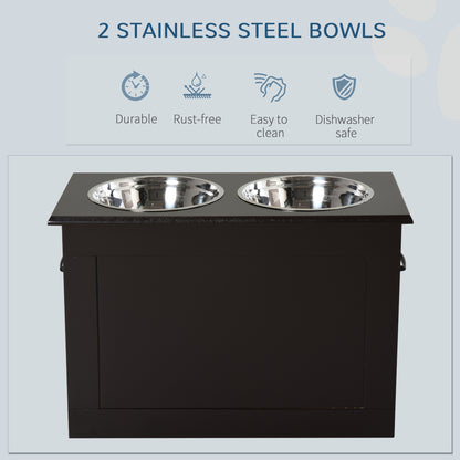 Raised Dog Feeding Station with Hidden Storage &amp; 2 Stainless Steel Bowls for Large Dogs, Coffee – view 5