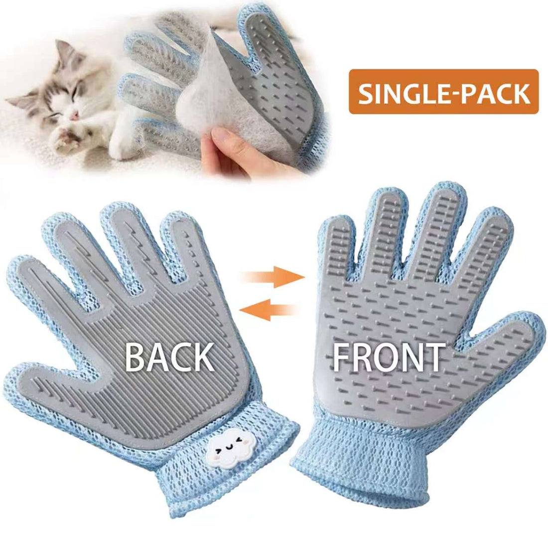 Double-Sided Pet Grooming Glove – Silicone Deshedding Mitt with Lint Removal Side, Blue