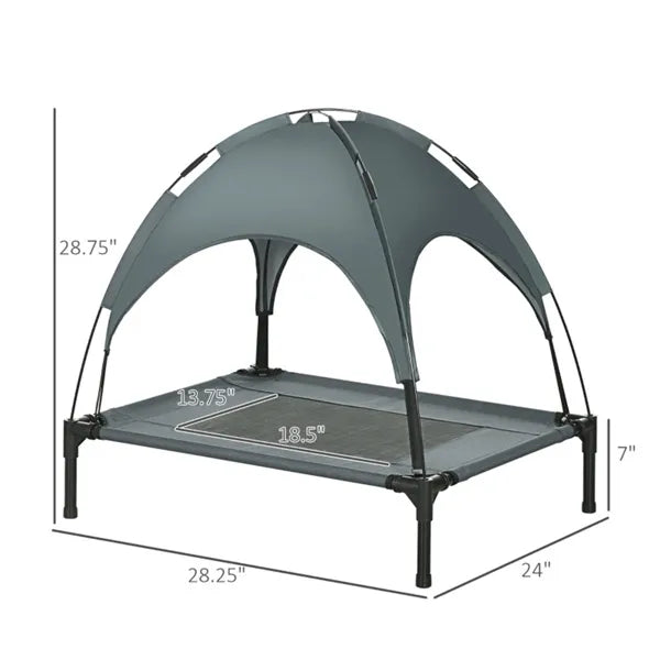 Elevated Dog Cot Bed with Canopy – Breathable Mesh, Steel Frame, Foldable with Travel Bag, Grey/Black – view 2