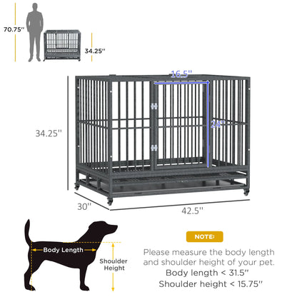 43 in Heavy-Duty Dog Crate with Locking Wheels – Double Door, Removable Tray – view 2