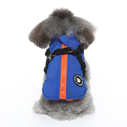 Padded Dog Jacket with Chest Strap – Polyester Winter Coat in Blue, Green or Red – view 2