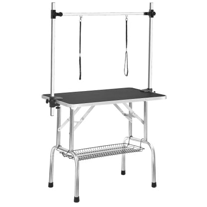 36-Inch Foldable Dog Grooming Table – Stainless Steel Legs, Adjustable Arm &amp; 2 Loops, Black – view 3