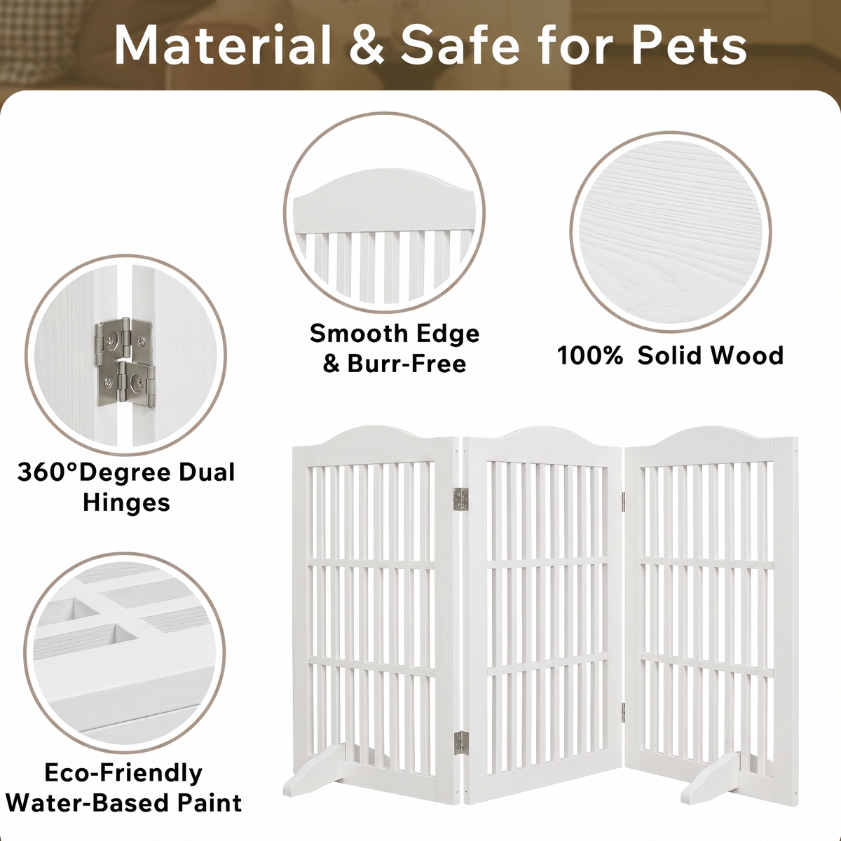Freestanding Wooden Dog Gate – 3-Panel Foldable Step-Over Pet Fence, No Assembly, 30 in, White – view 8