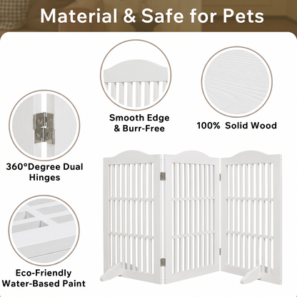 Freestanding Wooden Dog Gate – 3-Panel Foldable Step-Over Pet Fence, No Assembly, 30 in, White – view 8