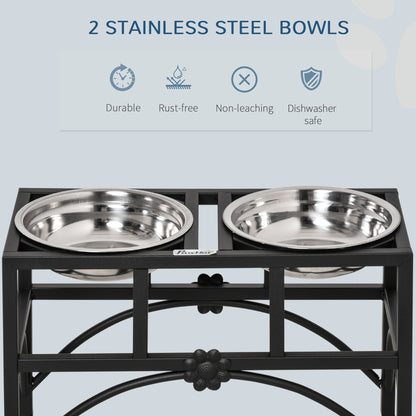 Elevated Double Dog Bowl Stand 17 in – Iron Frame with 2 Stainless Steel Bowls, Black &amp; Silver – view 4