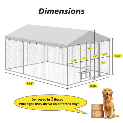 Large Outdoor Dog Kennel with Canopy – Galvanized Steel, Waterproof Roof, Feeding Bowls, 15 x 10 Ft – view 5