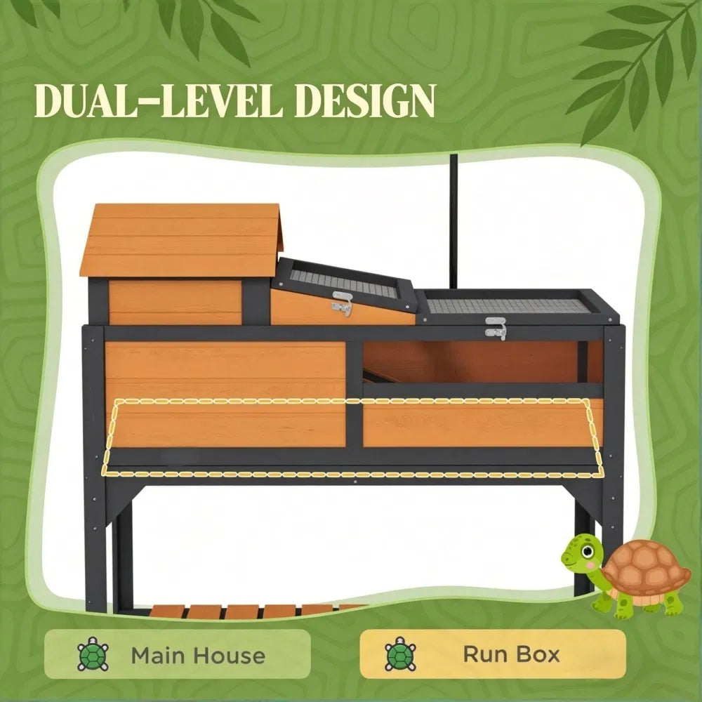 Two-Level Tortoise House with Run Box &amp; Ramp – Adjustable Lamp Holder, 40 in, Yellow &amp; Black – view 3
