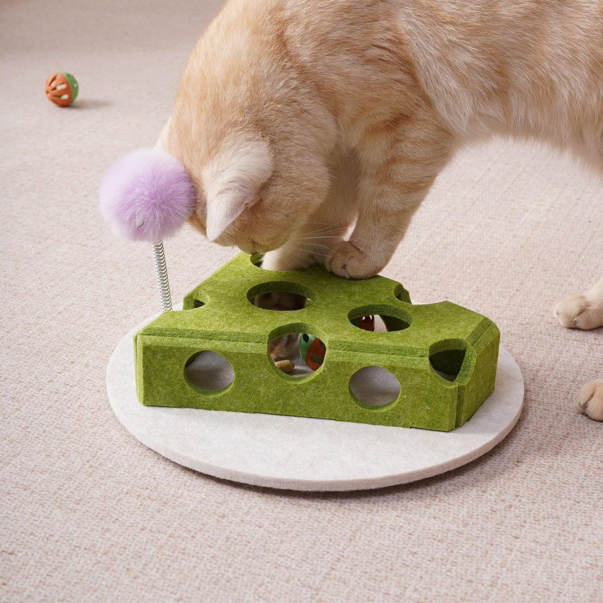 Felt Cat Puzzle Toy Box with Balls, Spring Wand and Suction Cup Base for Hiding Treats – view 12