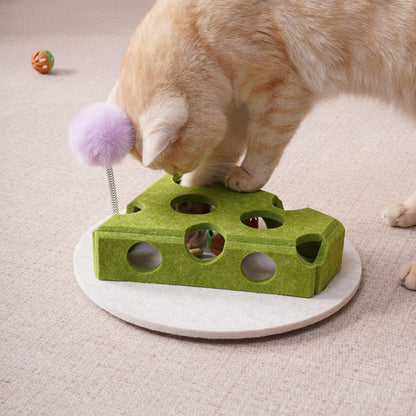 Felt Cat Puzzle Toy Box with Balls, Spring Wand and Suction Cup Base for Hiding Treats – view 12