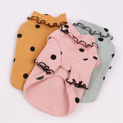 Polka Dot Turtleneck Dog Shirt – Cotton Base Layer Top in Pink, Yellow or Green – view 2