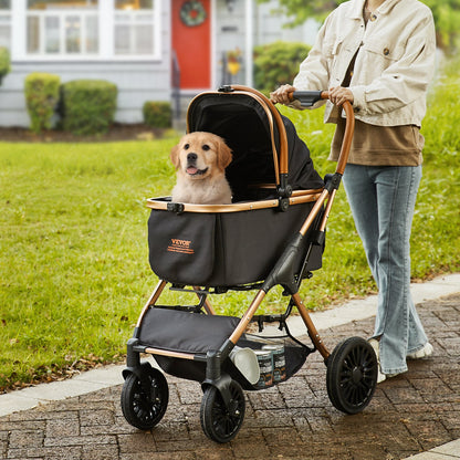 4-Wheel Dog Stroller with Detachable Carrier – Aluminum Frame, Brakes, Up to 66 lbs, Black – view 6