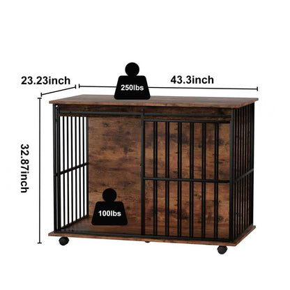 Wooden Dog Crate Furniture – Large Kennel End Table with Sliding Door and Tray, Black and Natural – view 10