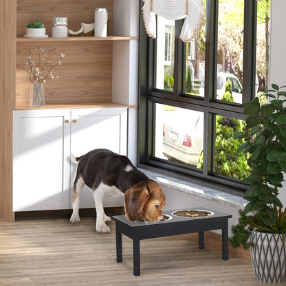23 in Wooden Elevated Dog Feeding Station with 2 Stainless Steel Bowls, 2 L Each, Black – view 2