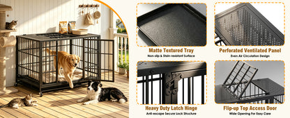 Heavy-Duty Metal Dog Crate on Wheels – Double Doors, Perforated Top, Slide-Out Tray, Black – view 6
