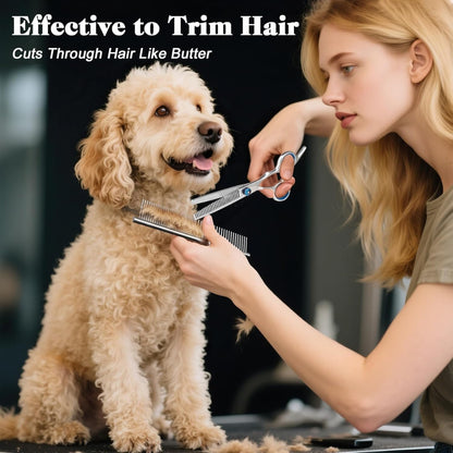 4-in-1 Dog and Cat Grooming Scissors Kit – Round-Tip Straight, Curved and Thinning Shears with Comb – view 6