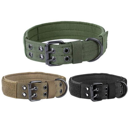 Padded Nylon Tactical Dog Collar – Hook &amp; Loop Patch Panel, Metal Buckle &amp; D-Ring, M–XL