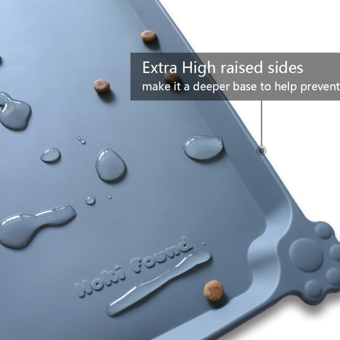 Waterproof Silicone Pet Feeding Mat with Raised Edge – 19 x 12 in, Gray – view 2
