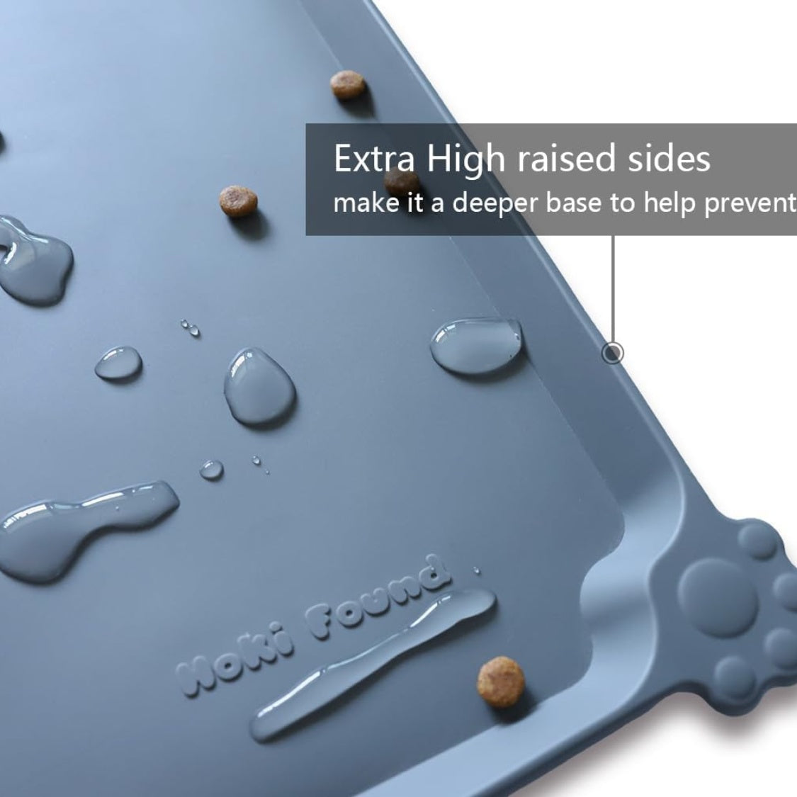Waterproof Silicone Pet Feeding Mat with Raised Edge – 19 x 12 in, Gray – view 2