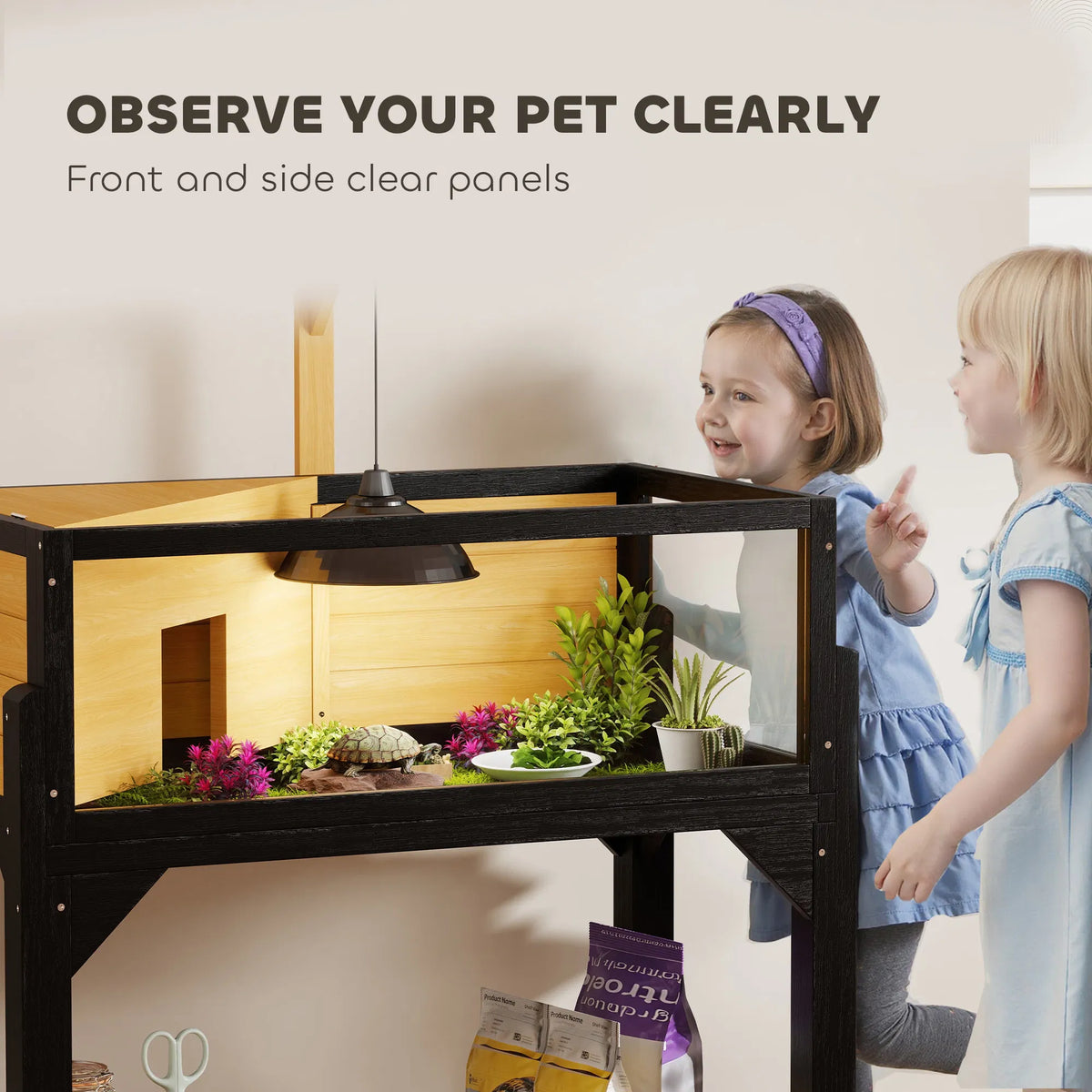 Wooden Tortoise House with Two Rooms, Basking Area, Clear Panels &amp; Storage Shelf – view 3