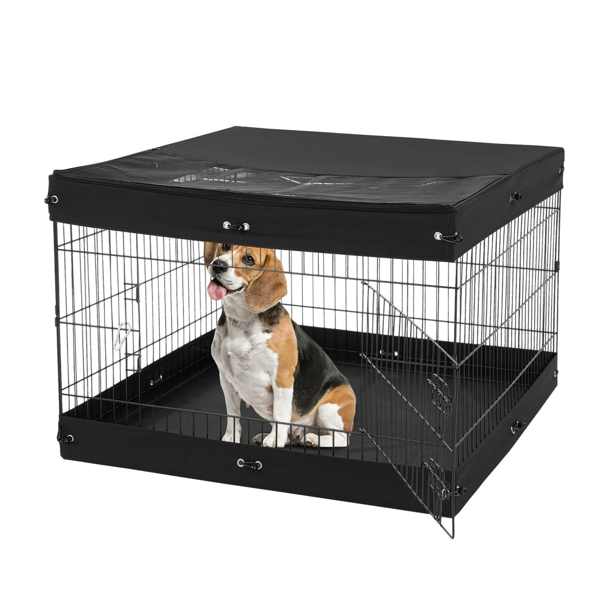 4-Panel Foldable Dog Playpen – Metal Pen with Zippered Top Cover and Floor Mat, 24 in, Black