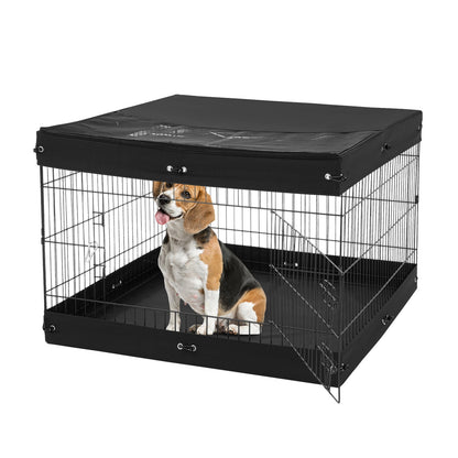 4-Panel Foldable Dog Playpen – Metal Pen with Zippered Top Cover and Floor Mat, 24 in, Black