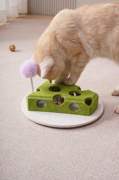 Felt Cat Puzzle Toy Box with Balls, Spring Wand and Suction Cup Base for Hiding Treats – view 7