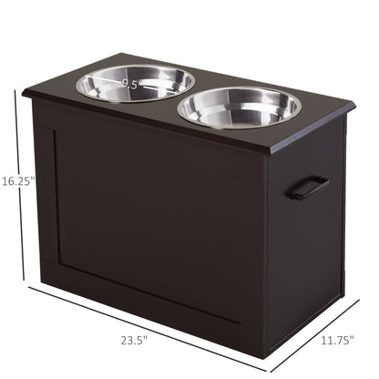 Raised Dog Feeding Station with Hidden Storage &amp; 2 Stainless Steel Bowls for Large Dogs, Coffee – view 3