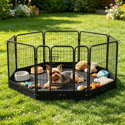 8-Panel Octagon Dog Playpen with Floor Mat – 24 in High, Metal Frame – view 5