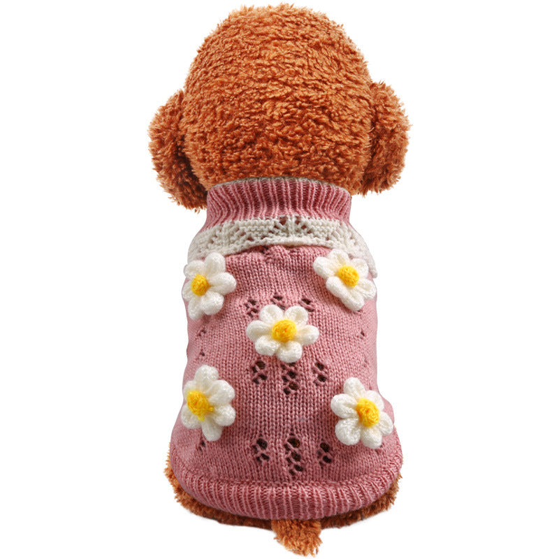 Floral Jacquard Knit Pet Sweater for Cats &amp; Small Dogs – Acrylic Pullover – view 2