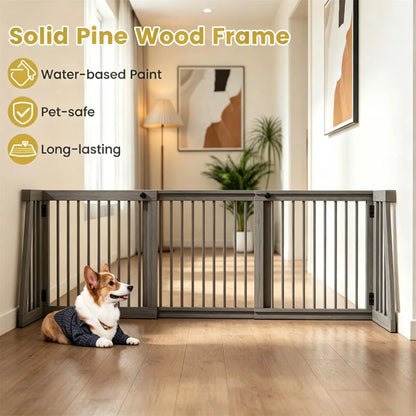 Expandable Wooden Pet Gate – 22 in Tall, Freestanding, 28–80 in Wide, Gray – view 7
