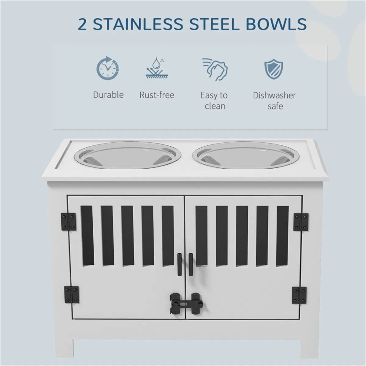 Elevated Dog Feeder Cabinet with 37 L Food Storage – 2 Stainless Steel Bowls, White – view 4