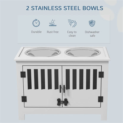 Elevated Dog Feeder Cabinet with 37 L Food Storage – 2 Stainless Steel Bowls, White – view 4