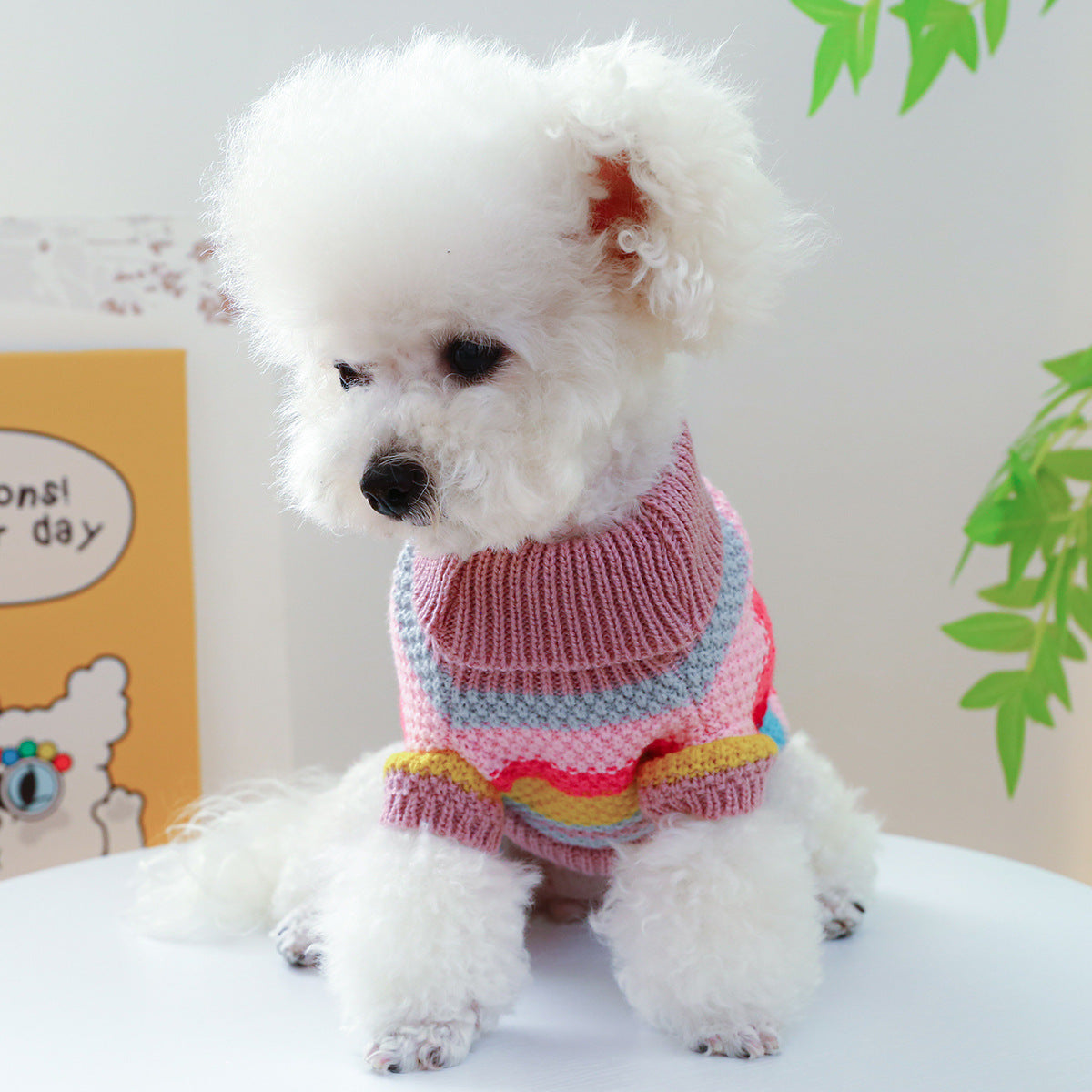 Multicolor Striped Knit Pet Sweater for Dogs &amp; Cats, Casual Acrylic Pullover – view 3