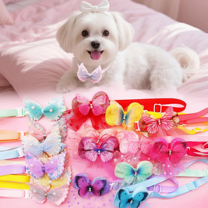 Puppy Bow Collars 20-Pack – Lace Pearl &amp; Butterfly Bow Ties, Adjustable 8.3–15.6 in for Small Dogs &amp; Cats – view 6