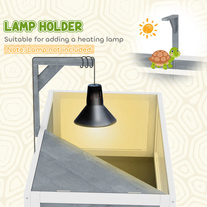 Fir Wood Tortoise House with Basking Room – Clear Panels, Lamp Holder &amp; Tray, Gray &amp; White – view 6