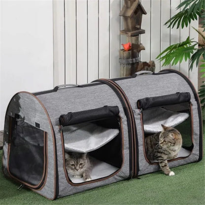 Foldable Double Cat Carrier – Converts to 2 Carriers, Mesh Windows, Seat Belt Strap, Gray – view 7