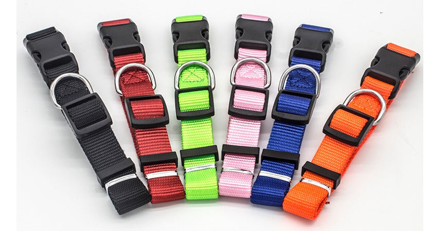 Soft Nylon Dog &amp; Cat Collar – Neoprene Lined, Adjustable with Metal D-Ring, 6 Colors, XS–XL