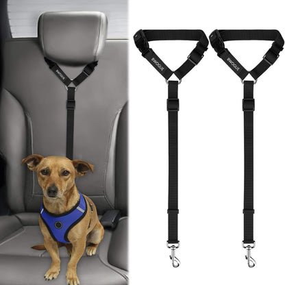 Dog Car Seat Belt Headrest Restraint 2-Pack – Adjustable 18–30 in Nylon Safety Leads, Black