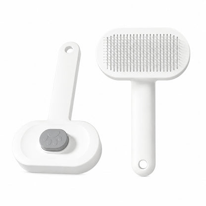 One-Click Self-Cleaning Slicker Brush for Cats &amp; Dogs – Stainless Steel Pins, White – view 11