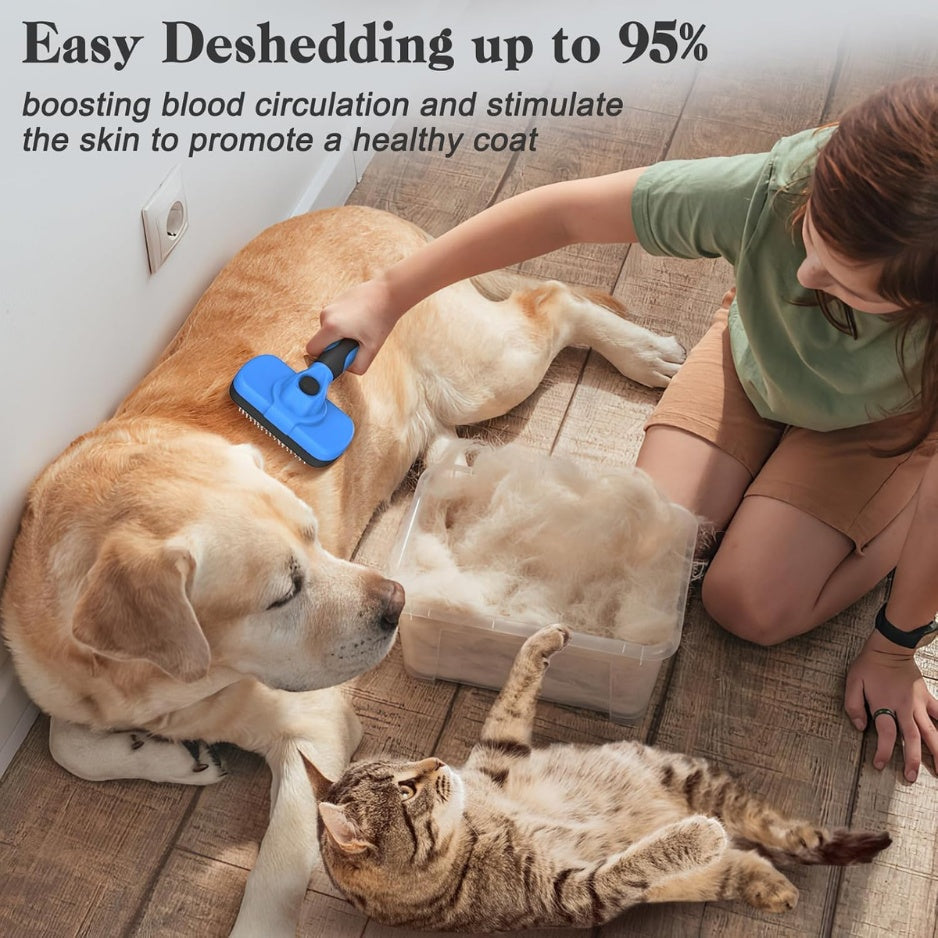 Self-Cleaning Slicker Brush for Dogs &amp; Cats – One-Click Hair Release, Gentle Deshedding Tool, Blue – view 5